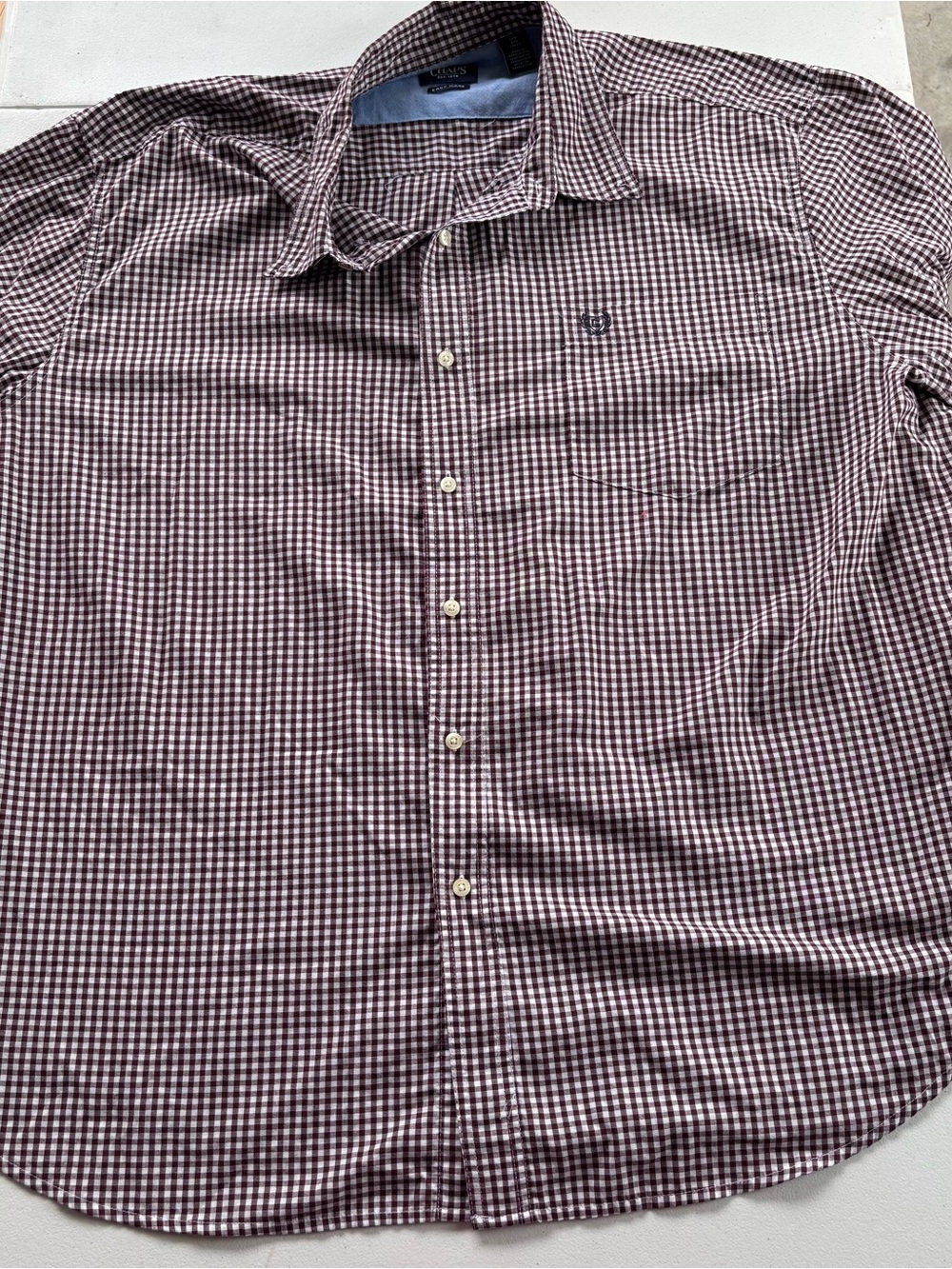 Chaps Burgundy and White Gingham Button-Down Shirt